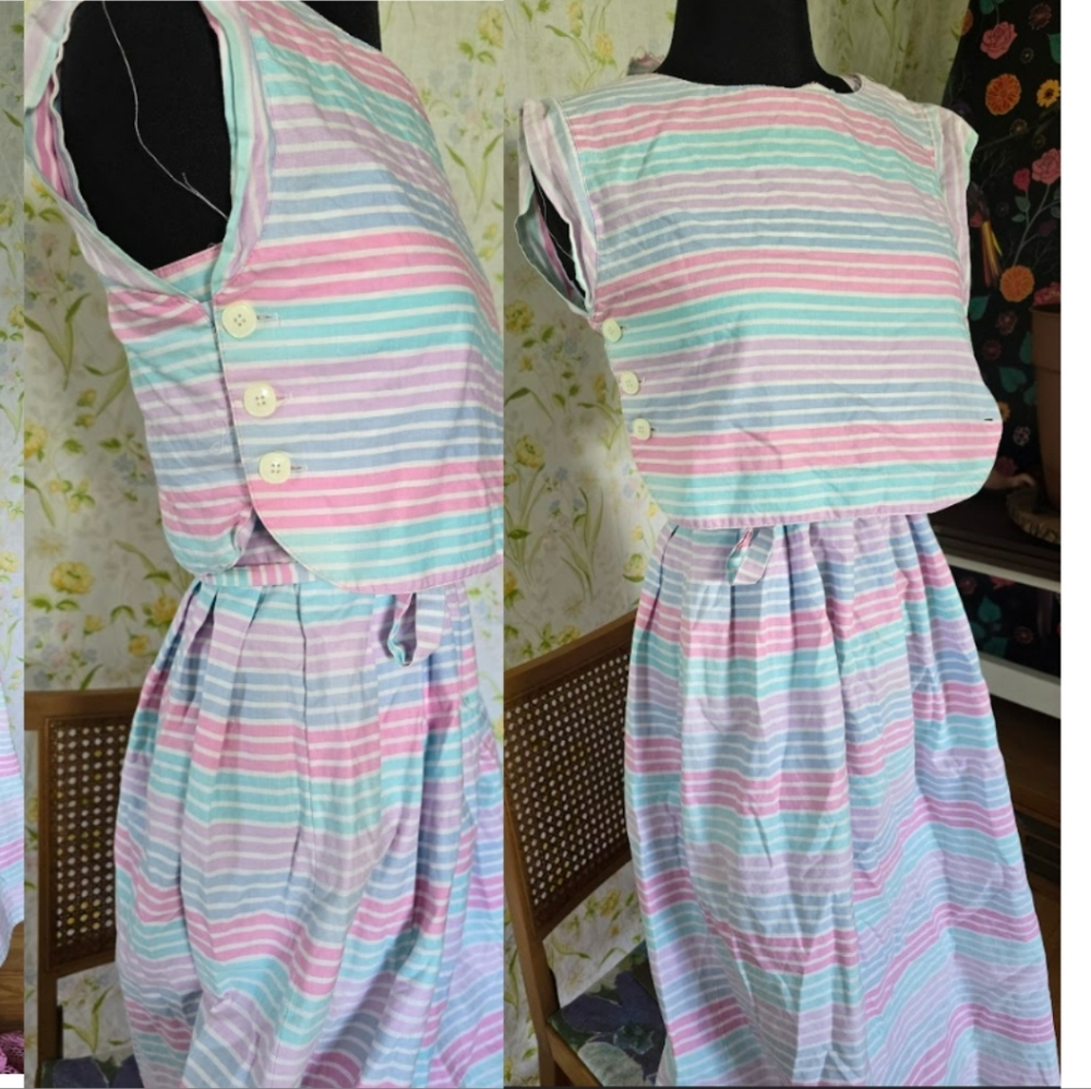 1960s  Midi Dress 2 piece set Fit  and Flare High Neck